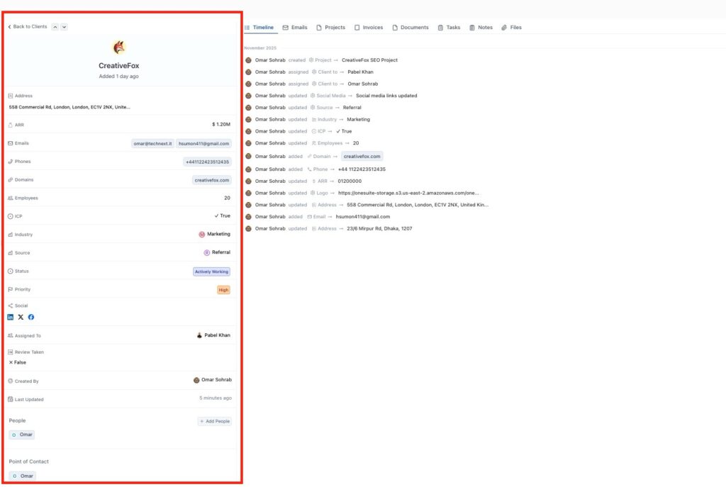 Client Information Sidebar