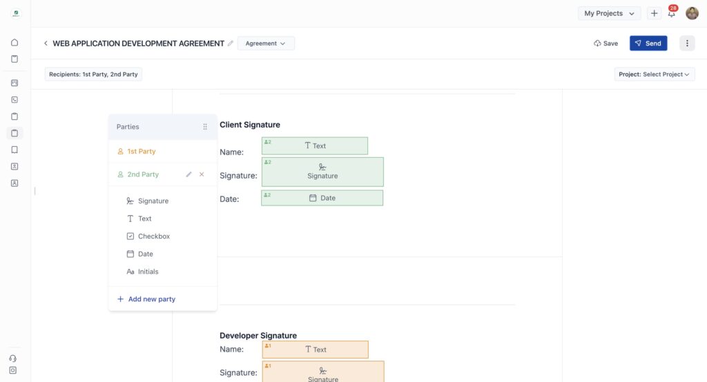 Adding signature fields of onesuite