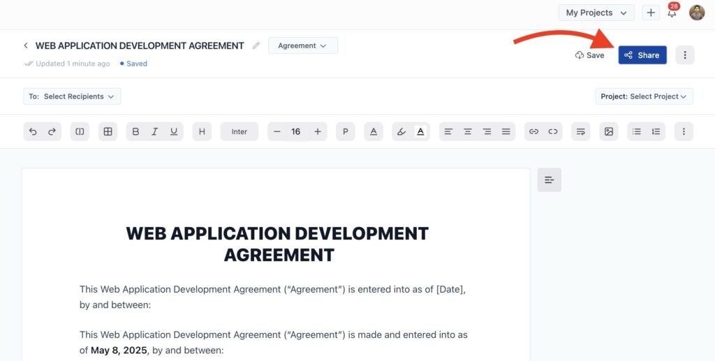 Save and share onesuite document