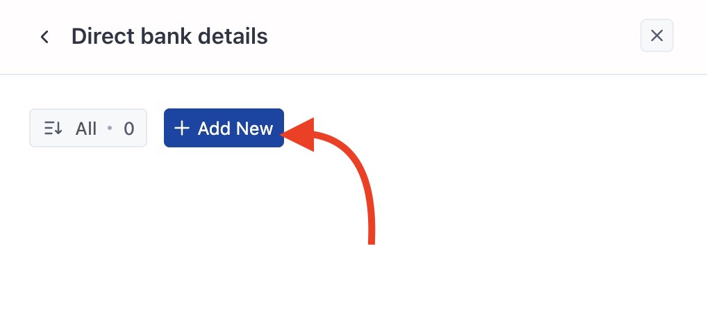 Add New button on the Direct Bank Details screen in OneSuite