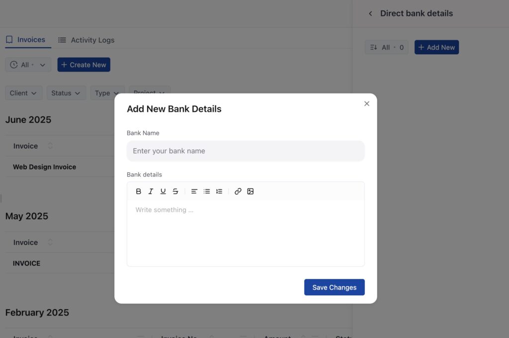 Enter Bank Name and Payment Instructions