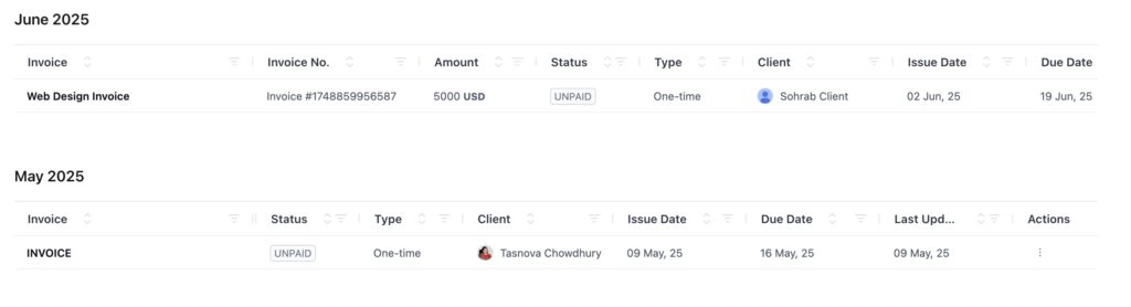 Invoice list