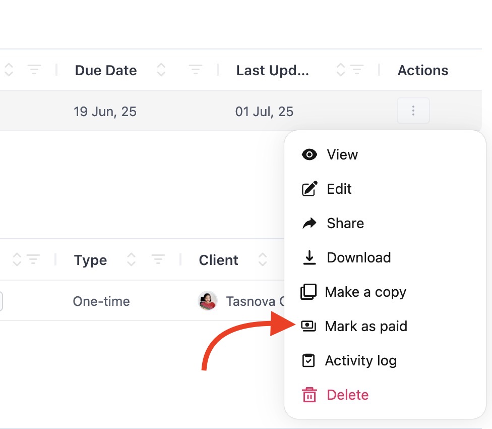 Direct bank transfer on invoice