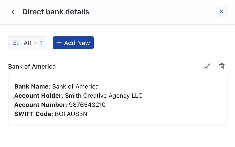 Saved Bank Details Preview