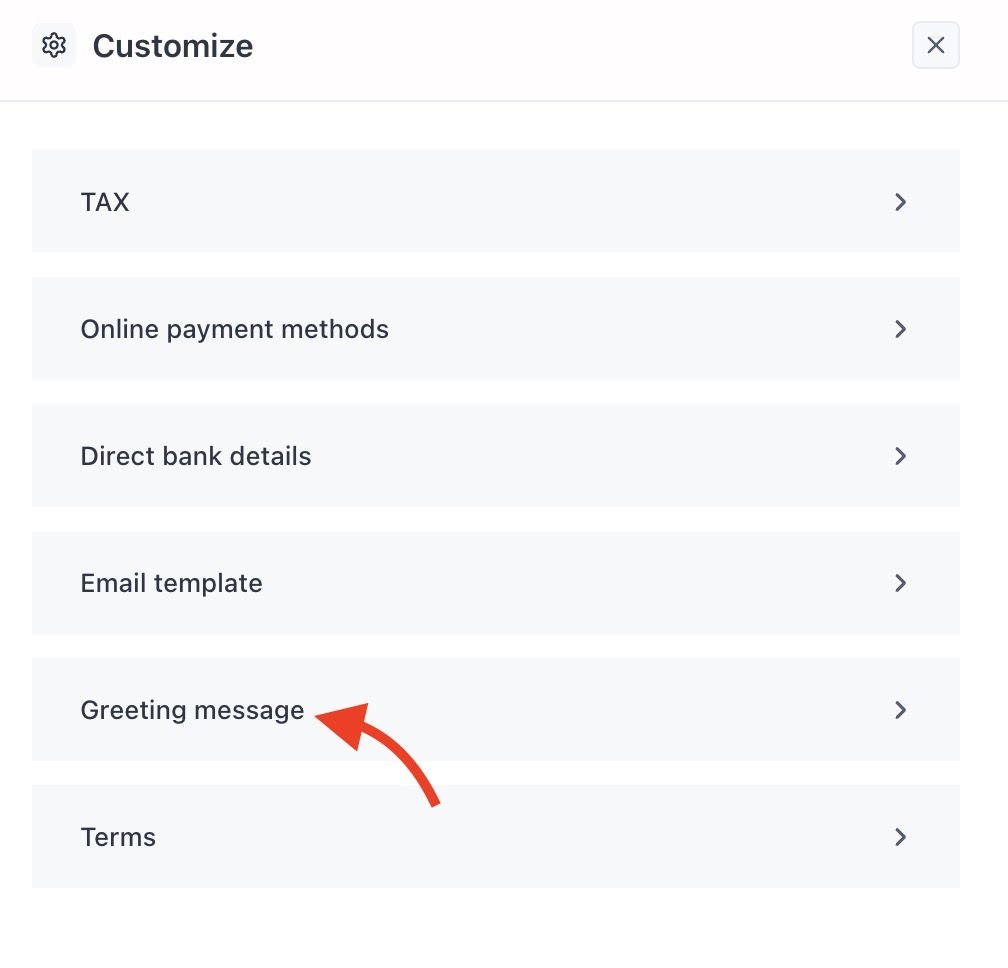 Edit invoice greeting message