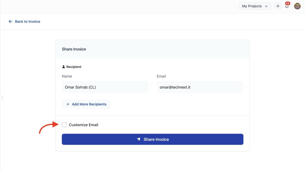 Customize invoice email