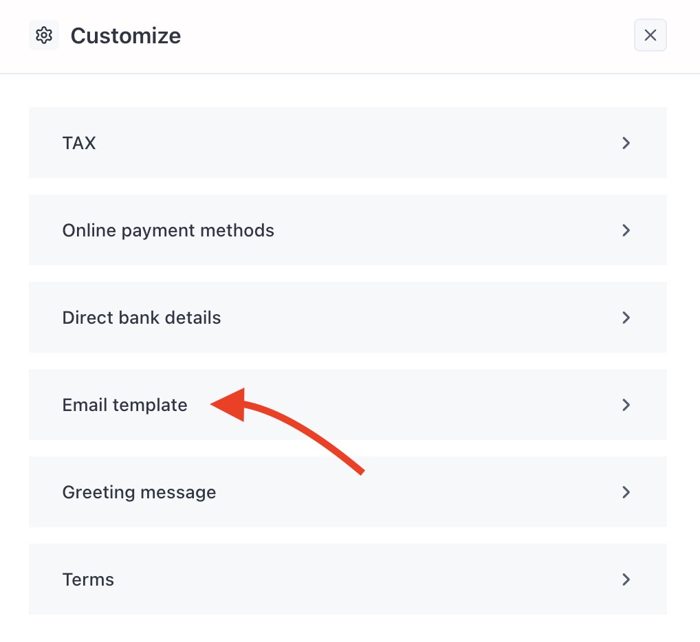Invoice email template customization