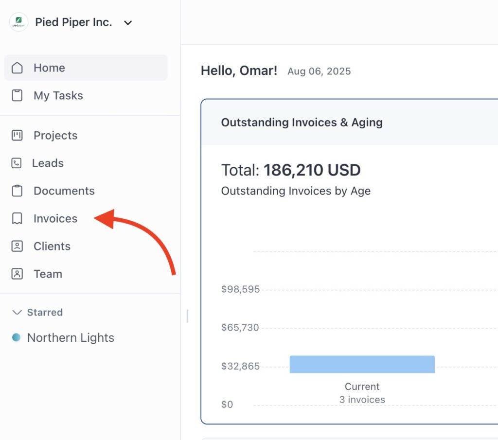 Navigate to Invoices in your left sidebar
