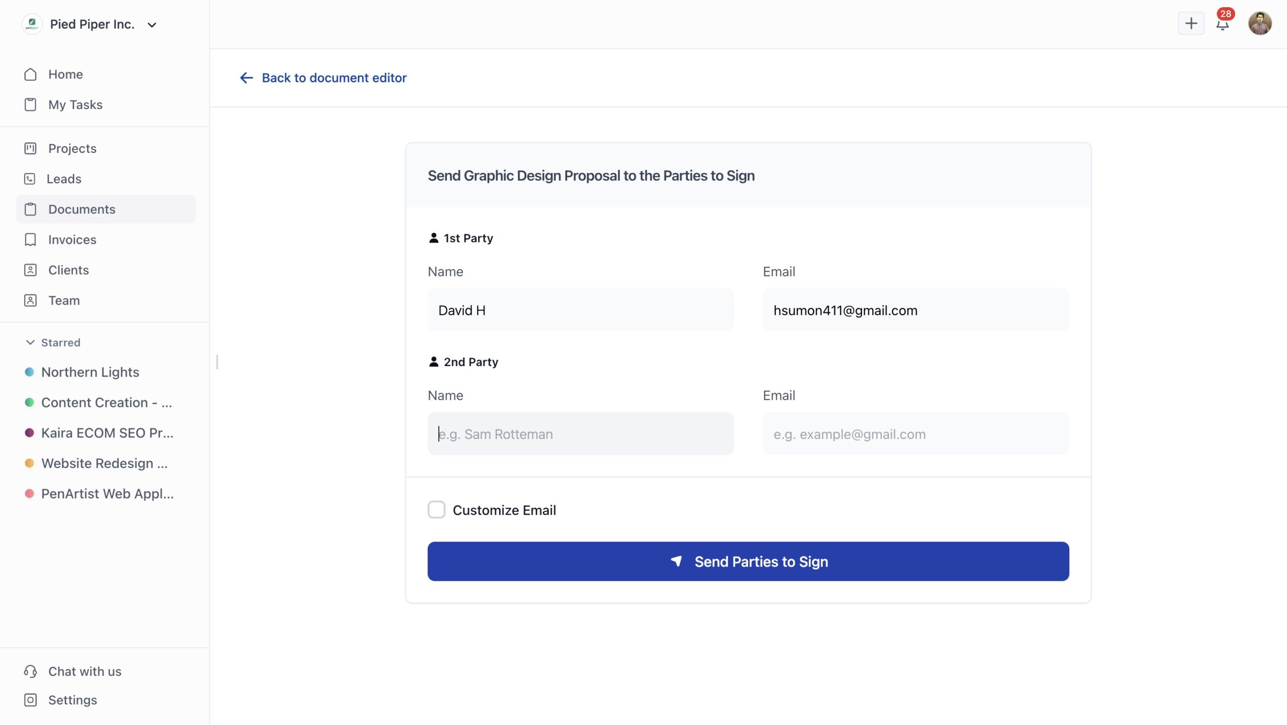 Add and confirm all parties who need to sign