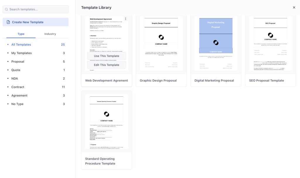 Browse templates by Type or Industry