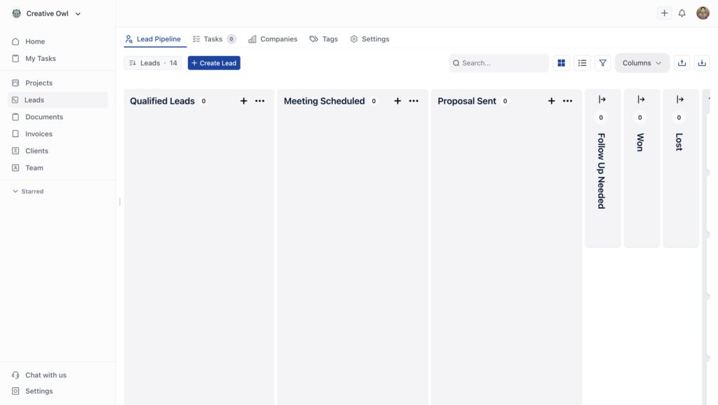 Empty lead stage of your business onesuite