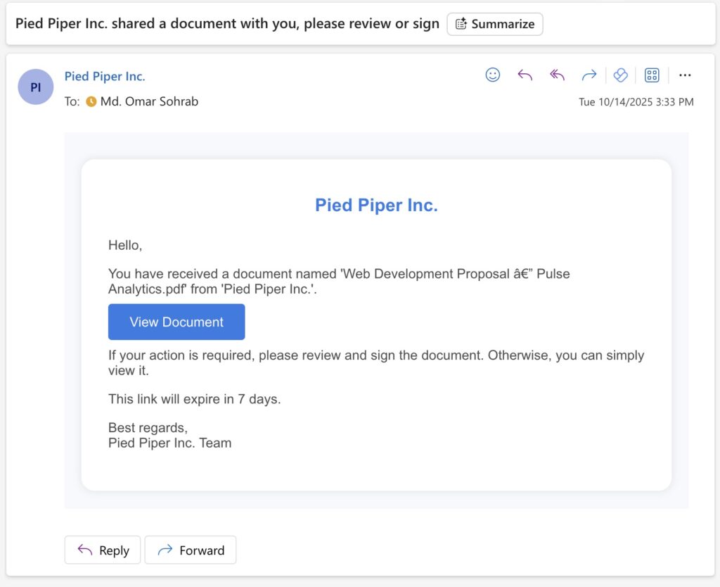 The email your lead receives with the proposal