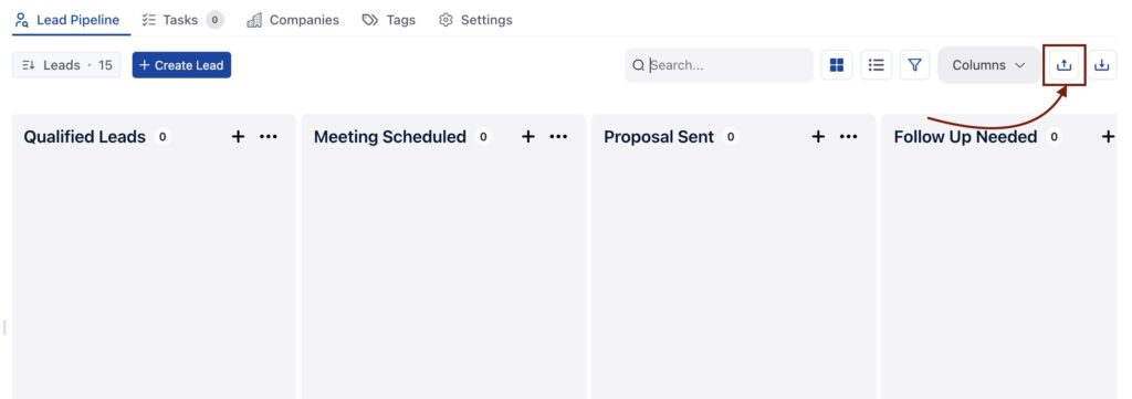 Click on the lead import button onesuite