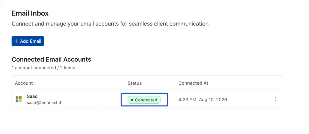 Email inbox outlook connected screenshot