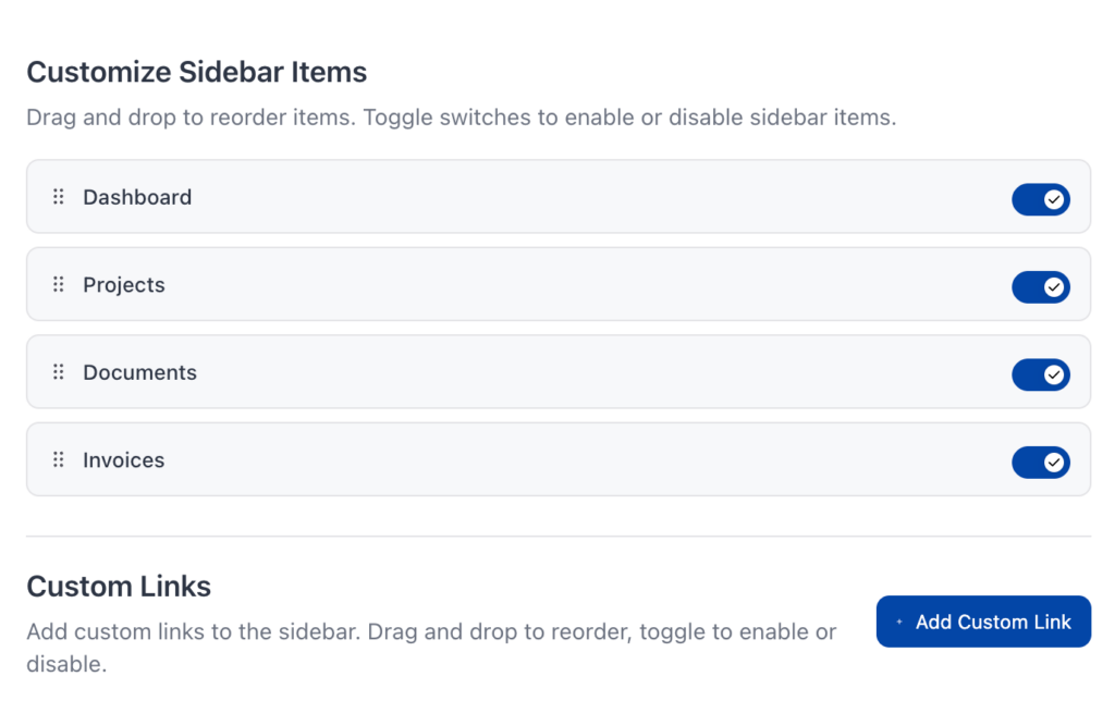 client portal Sidebar
