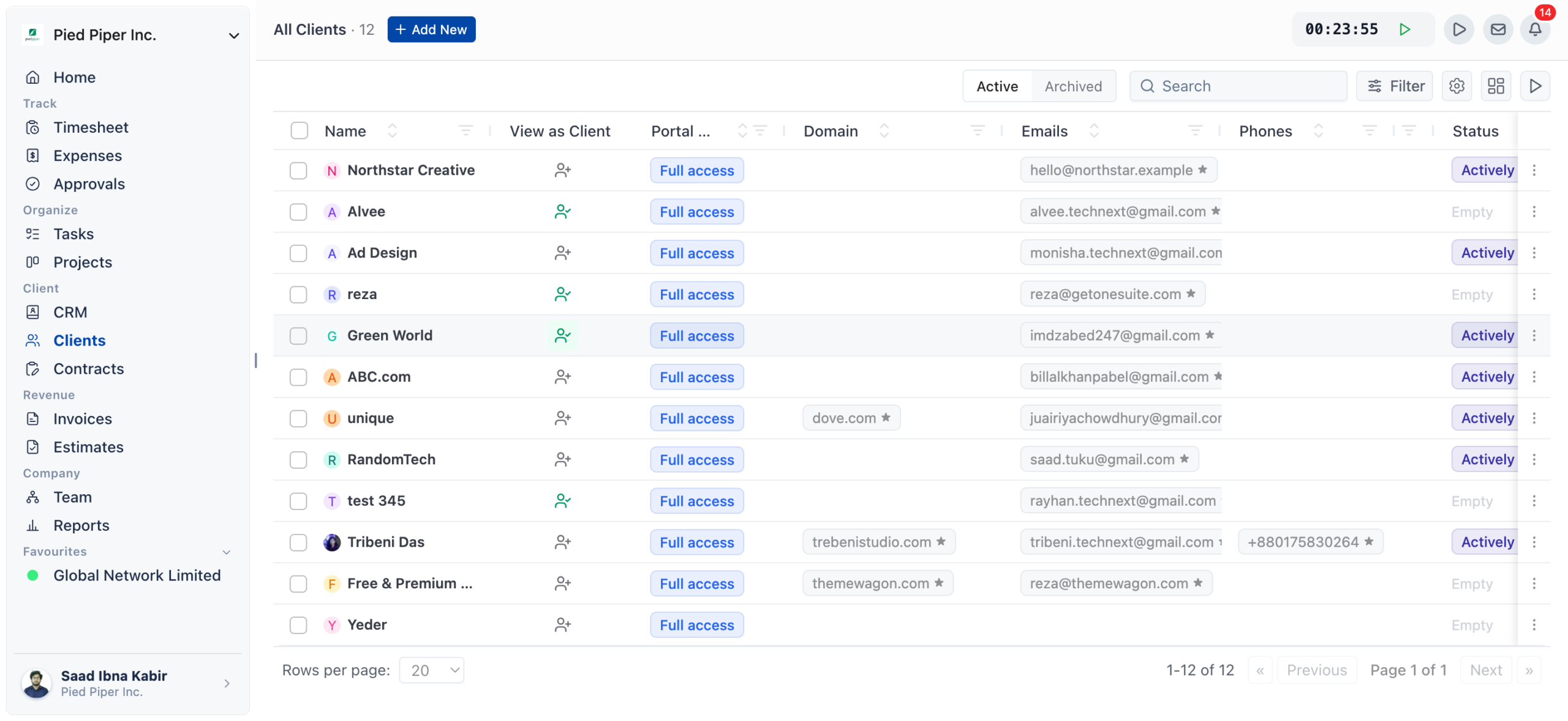 Clients page in OneSuite, the module this video walks through