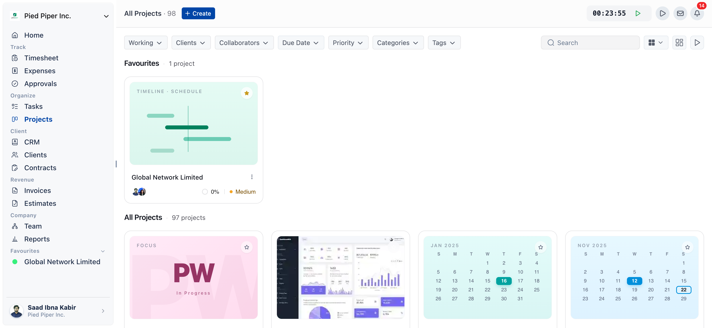 Projects page in OneSuite, the module this video walks through